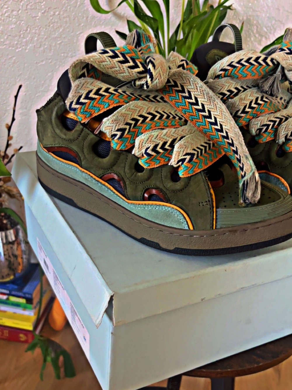 Lavin Olive Green Fashion Sneakers with Multicolor Straps